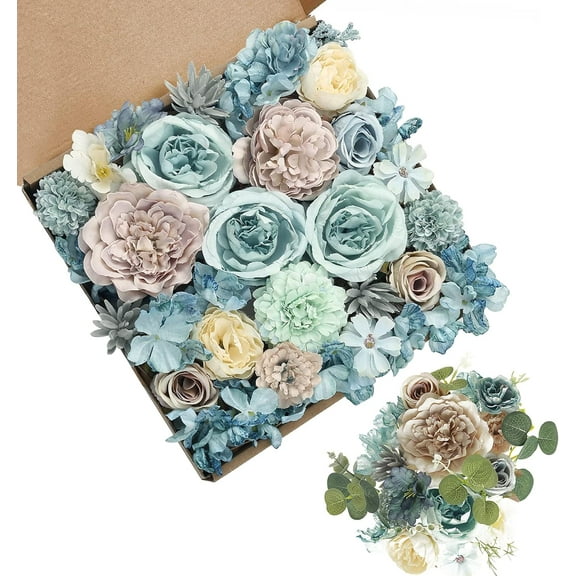 Artificial Flowers Combo Box Set Fake Flowers Bulk for DIY Wedding Bridal Bouquets Faux Roses Floral Arrangements with Stems for Party Table Centerpieces Spring Home Indoor Outdoor Decoration