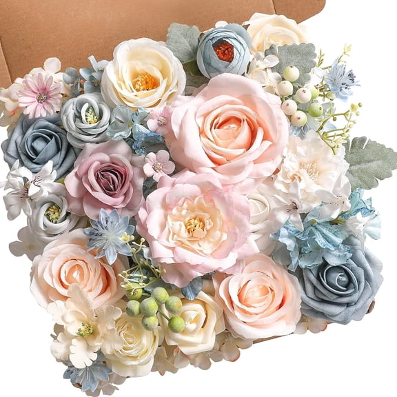 Artificial Flowers Combo Box Set Fake Flowers Bulk for DIY Wedding Bridal Bouquets Faux Roses Floral Arrangements with Stems for Party Table Centerpieces Spring Home Indoor Outdoor Decoration