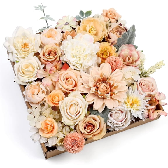 Artificial Flowers Combo Box Set Fake Flowers Bulk for DIY Wedding Bridal Bouquets Faux Roses Floral Arrangements with Stems for Party Table Centerpieces Spring Home Indoor Outdoor Decoration