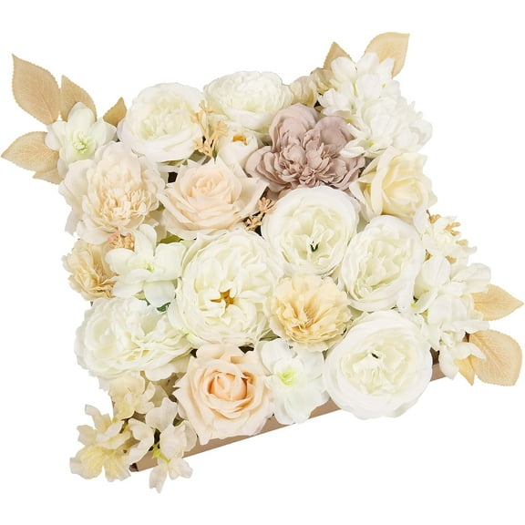 Artificial Flowers Combo Box Set Rose Silk Mix Peony Fake Flowers with Stems for DIY Bridal Wedding Bouquets Centerpieces Baby Shower Party Home Decorations Cream White