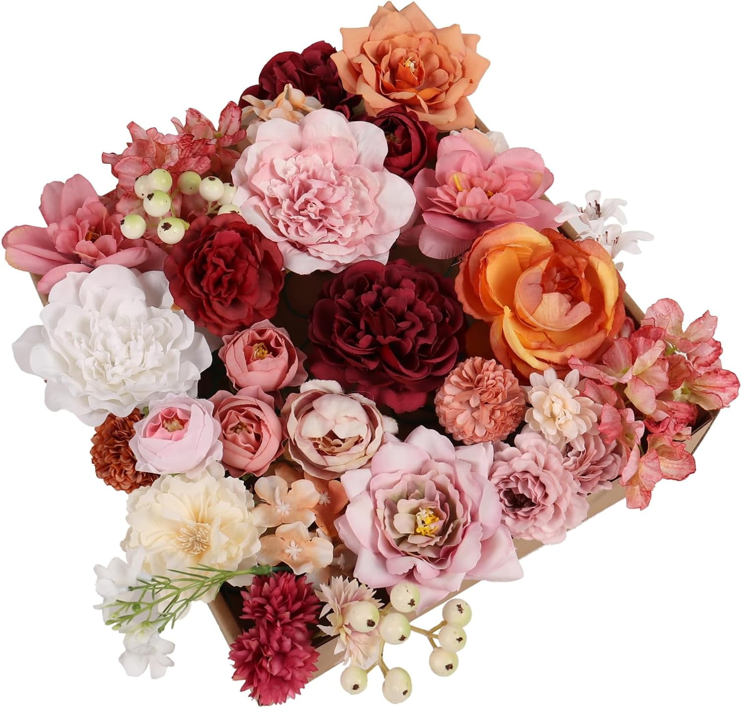Artificial Flowers Combo Box Set Rose Silk Mix Peony Fake Flowers with Stems for DIY Bridal Wedding Bouquets Centerpieces Baby Shower Party Home Decorations Cream White