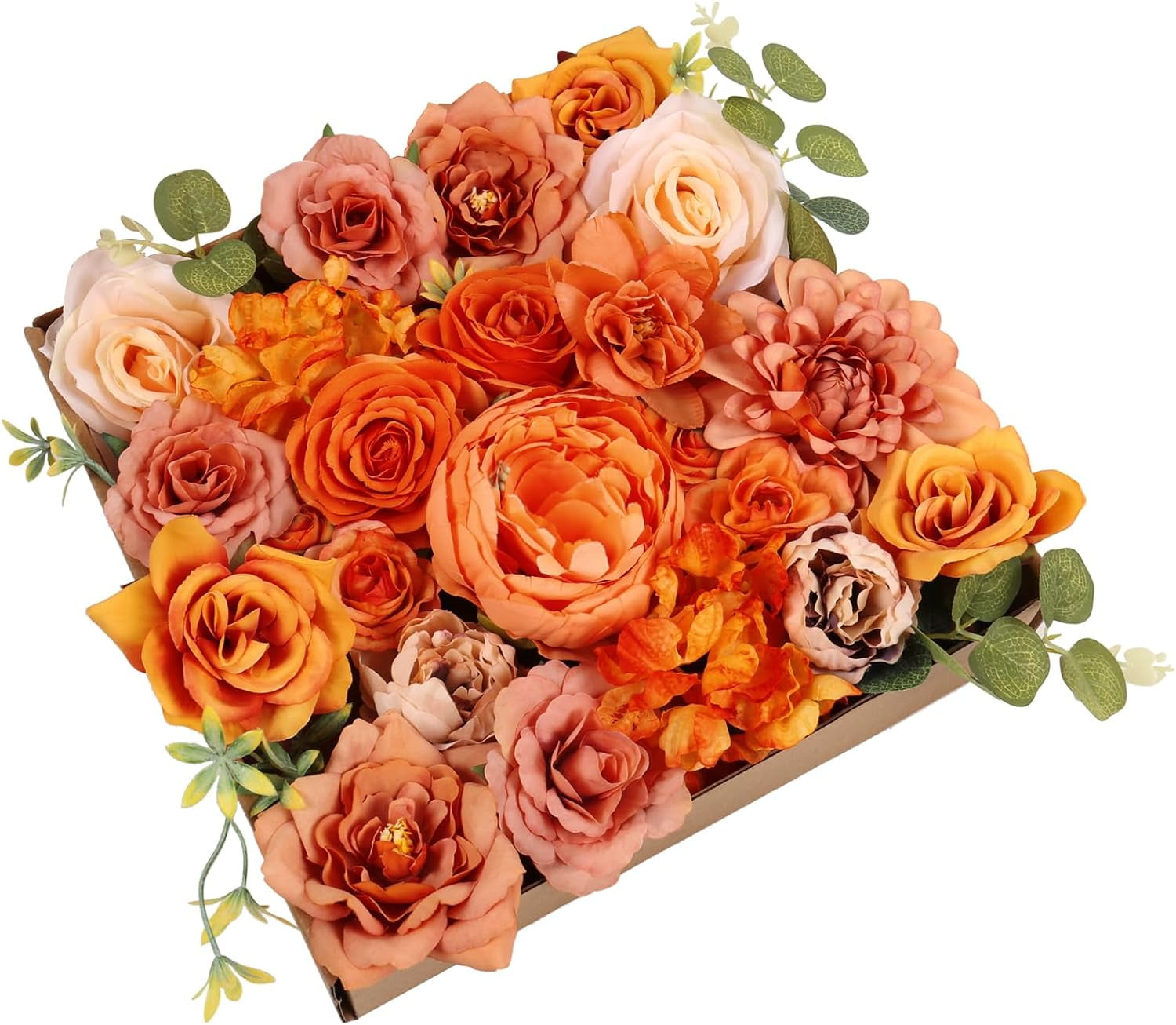 Artificial Flowers Combo Box Set Rose Silk Mix Peony Fake Flowers with Stems for DIY Bridal Wedding Bouquets Centerpieces Baby Shower Party Home Decorations Cream White
