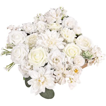 White Peony Artificial Silk Flowers – Fake Rose Bouquet For Wedding Centerpieces Or Home Decor