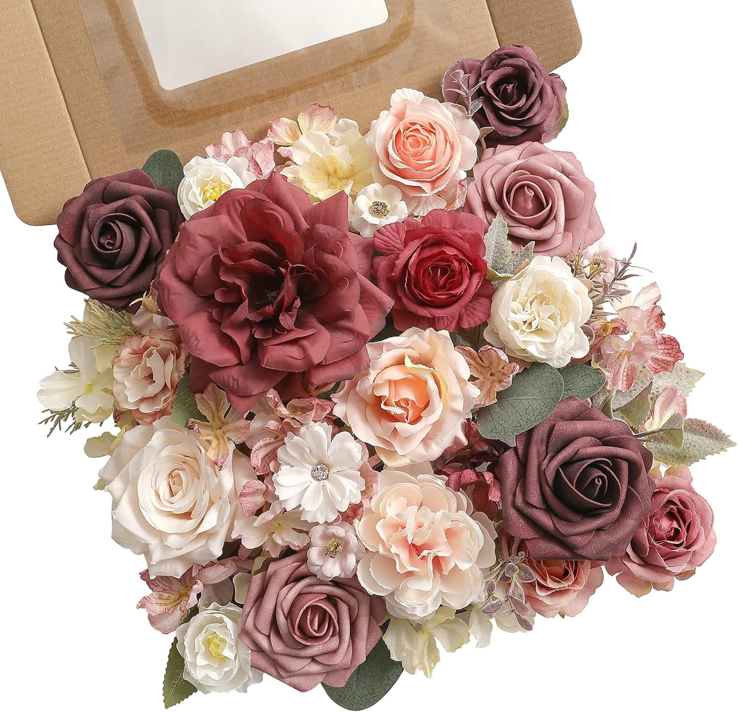 Artificial Flowers Combo Box Set Silk Flowers Fake Rose for DIY Floral Arrangements Wedding Bouquets Centerpieces Baby Shower Party Home Decorations（Nude Color）