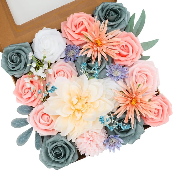Artificial Flowers Combo Purple Flowers Mix Silk Flowers Dahlia Roses with Stems for DIY Wedding Bridal Bouquets Floral Arrangement, Table Centerpieces, Home Decorations.