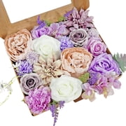 Artificial Flowers Combo Purple Flowers Mix Silk Flowers Dahlia Roses with Stems for DIY Wedding Bridal Bouquets, Baby Shower, Floral Arrangement, Table Centerpieces, Home DecorationsPurple