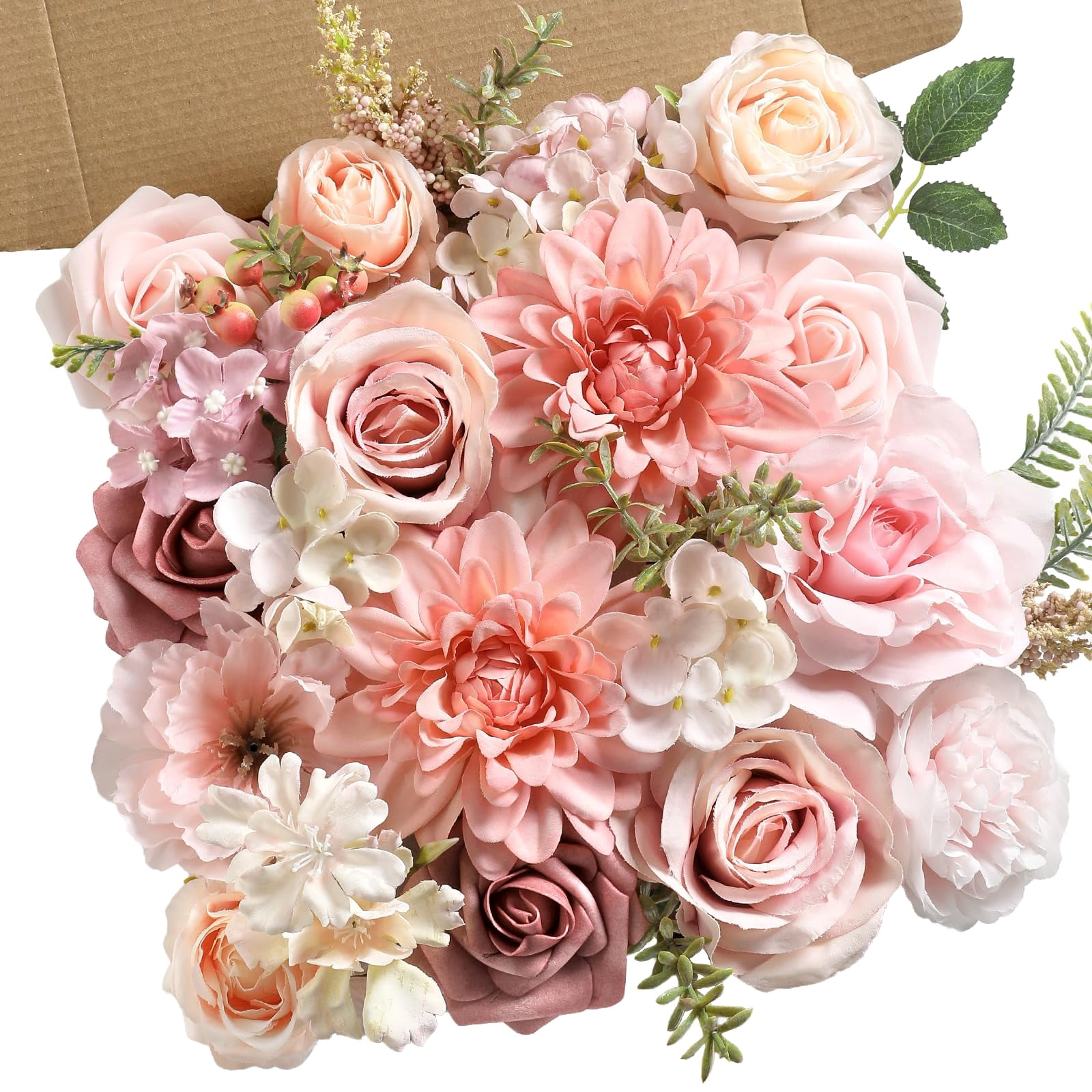 Artificial Flowers Combo Set Fake Flower Leaf Box with Stems for DIY Wedding Bouquets Centerpieces Flower Arrangements Decorations Baby Shower Party Home Decorations Champagne Purple