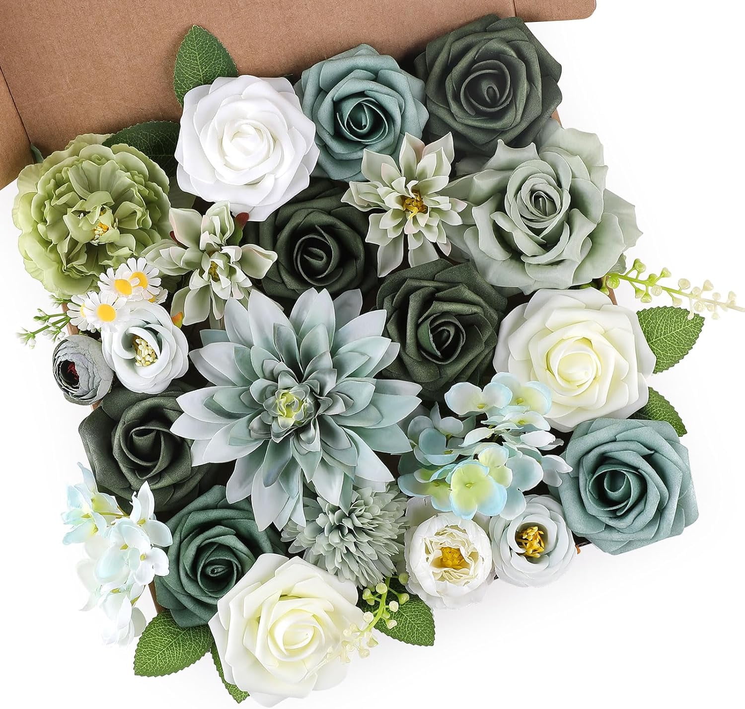 Artificial Flowers Combo Silk Mix Green Fake Flower with Stems for DIY