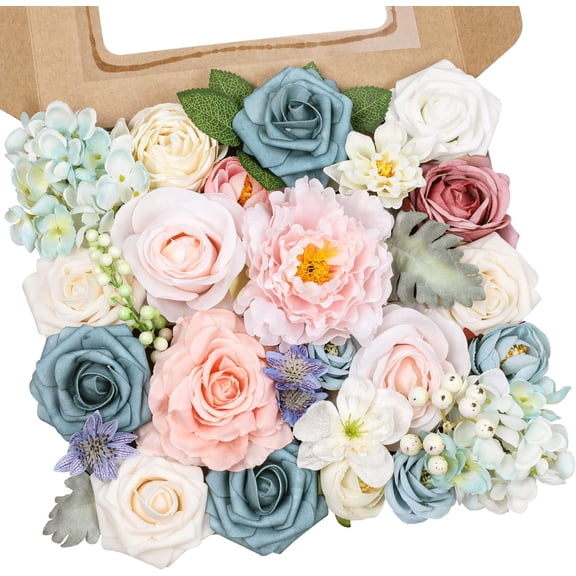 Artificial Flowers Combo Silk Mix Peony Rose Hydrangea Daisy Fake Spring Flowers w/Stem for DIY Wedding Bouquets Centerpieces Arrangements Table Decor Party Bridal Baby Shower Home Decor