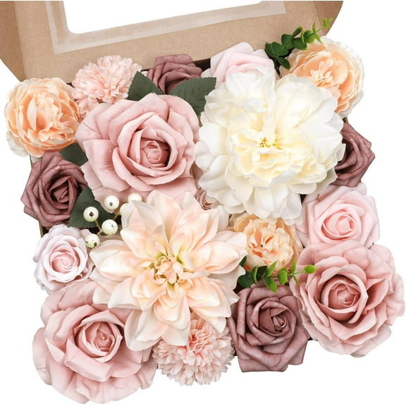 Artificial Flowers Combo Silk Mix Peony Rose Hydrangea Daisy Fake Spring Flowers w/Stem for DIY Wedding Bouquets Centerpieces Arrangements Table Decor Party Bridal Baby Shower Home Decor