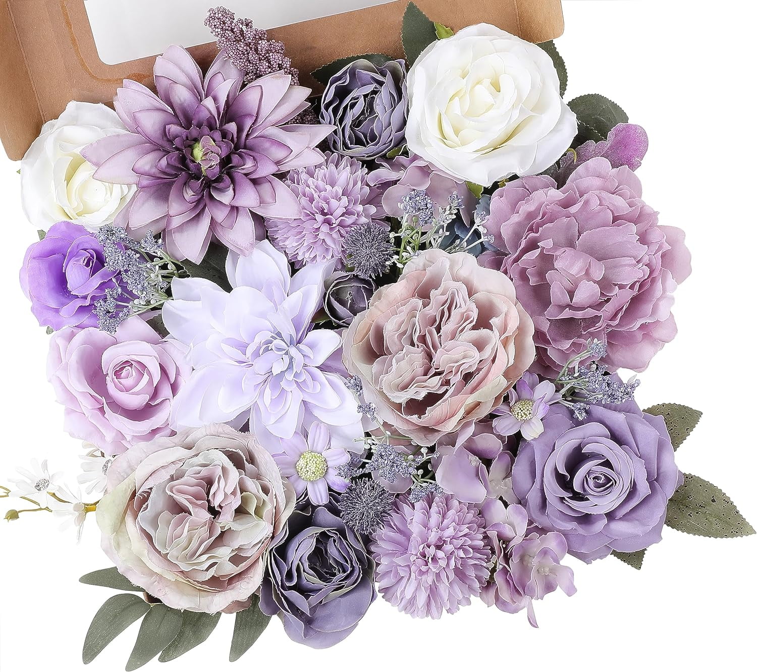 Artificial Flowers Combo Silk Mix Purple Fake Flowers With Stems For