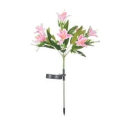 Artificial Flowers, Courtyard Decorating, Outdoor Solar Decorative Lighting, Waterproofing, Lotus, Lily, Rape Flower, 7 Flowers Pink