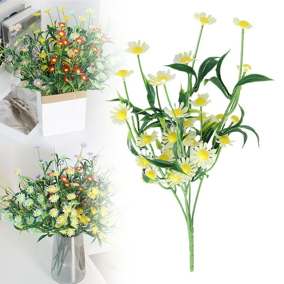 Artificial Flowers Daisy UV Resistant - 7 Bunches Fake Wildflowers with Stems, Lifelike Faux Plants for Porch, Patio, Wedding, Table Centerpieces, Home & Office Decor (Multicolour)
