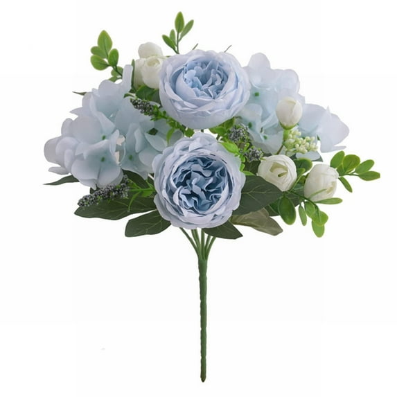 Artificial Flowers, Dienrx 6-Pronged Forest Hydrangea Peony Blue, 1 Bunch of Artificial Flowers