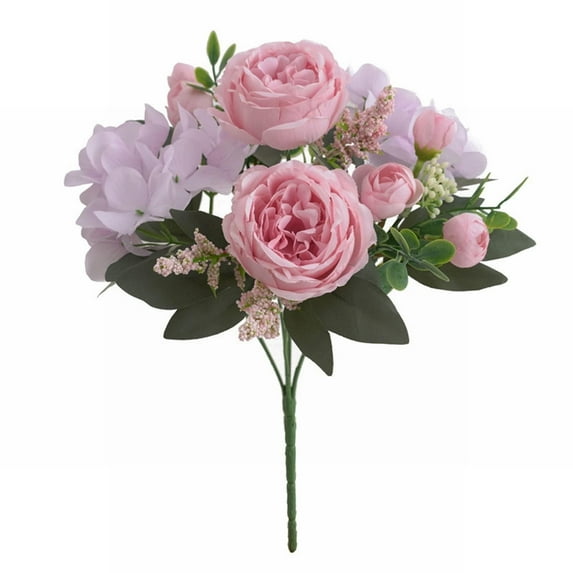 Artificial Flowers, Dienrx 6-Pronged Forest Hydrangea Peony Rose Red, 1 Bunch of Artificial Flowers