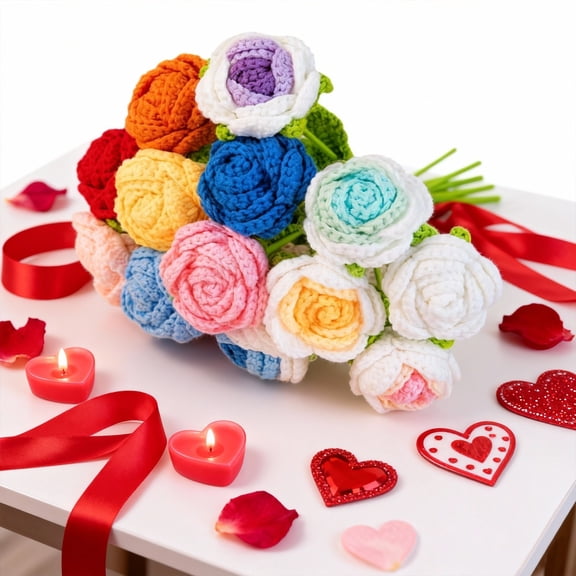 Artificial Flowers,Each Petal Of The Woven Rose Is Crocheted With Precision Stitching And In The Soft And Colorful Frame Of The Wool