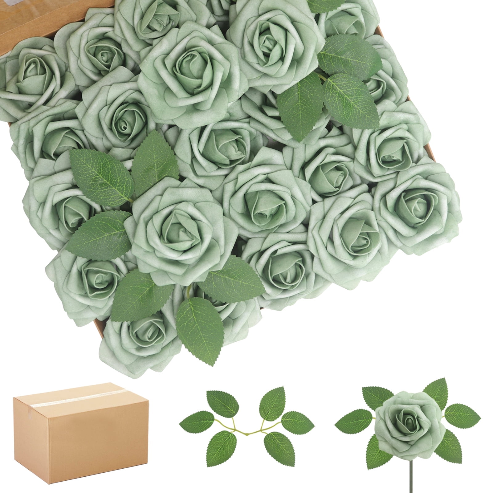 Artificial Flowers Elf Green Roses 200PCS Real Looking Foam Fake Roses ...
