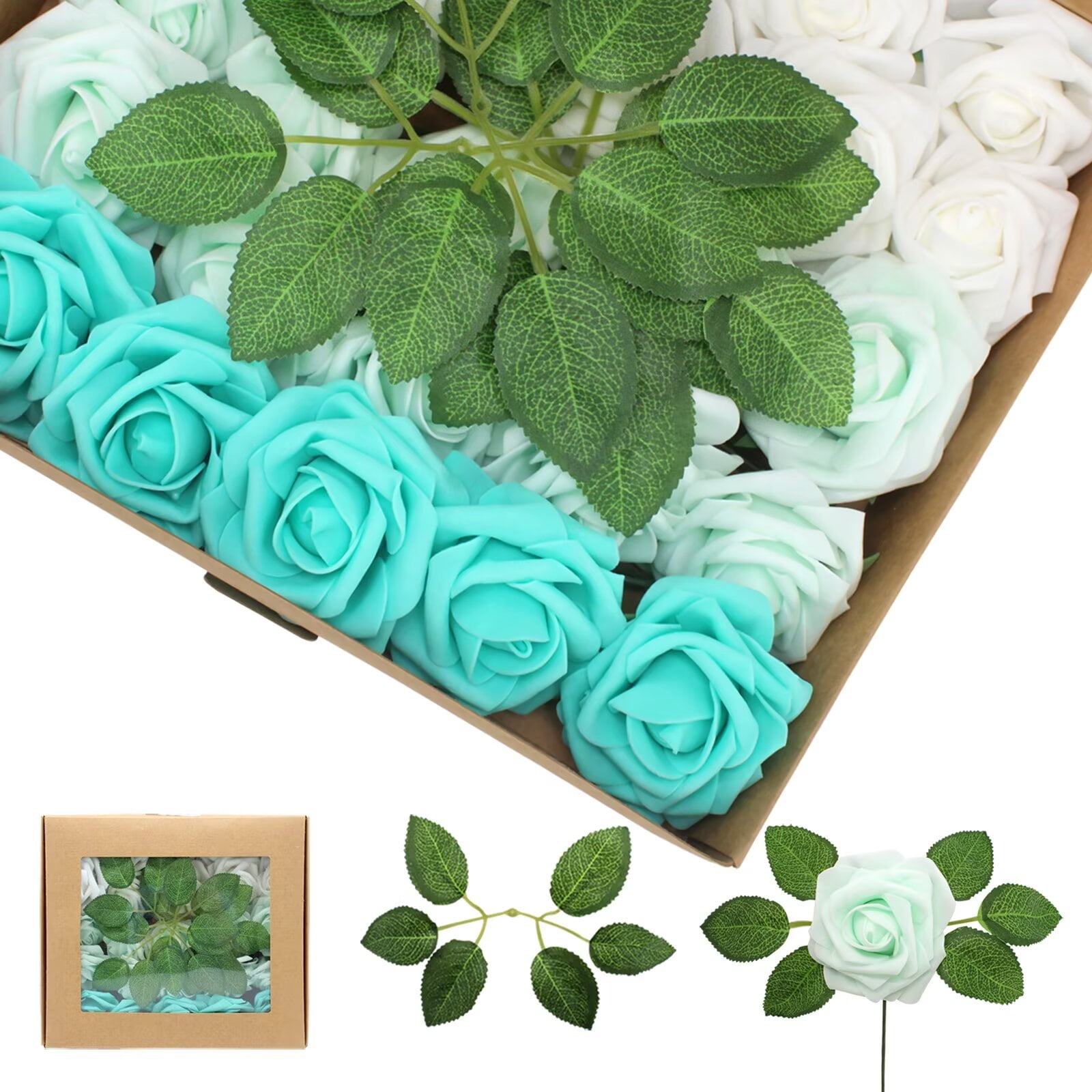Artificial Flowers Emerald Green Roses 100PCS Real Looking Foam Fake ...