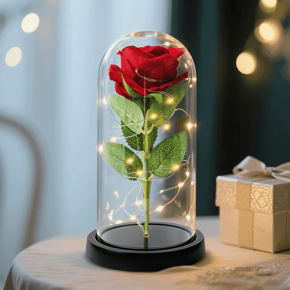 Qoosea Valentines Day Decorations, Forever Rose Red Roses with LED Lights, Eternal Flowers, Romantic Party Christmas Decorations, Valentine's Day, Mother's Day Gifts