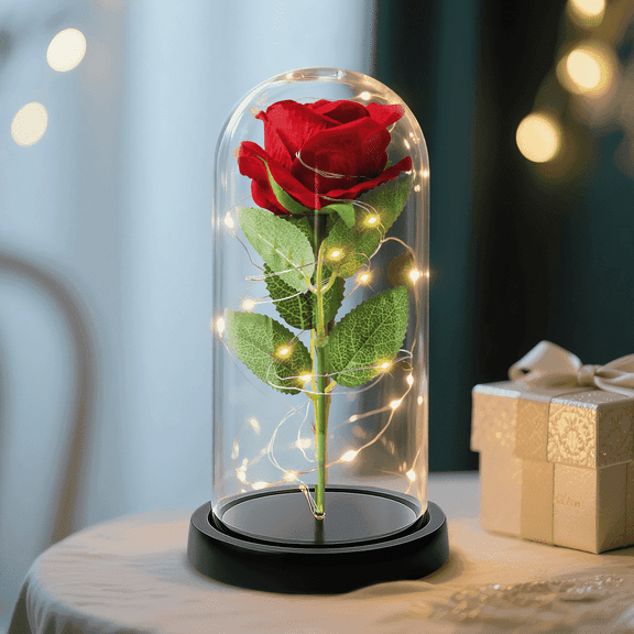 Qoosea Forever Rose Red Roses with LED Lights, Eternal Flowers Flores, Mothers Day Gifts, Party birthday Flowers Christmas Decorations, Valentine's Day Gifts