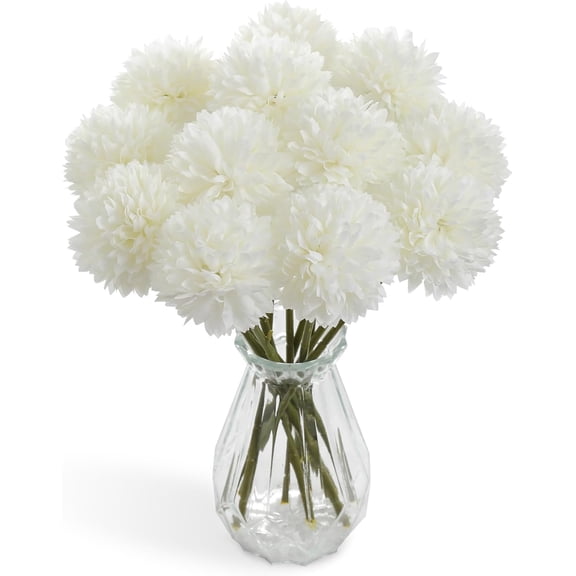 Artificial Flowers Fake 7cm Chrysanthemum Ball Bouquet Silk Plastic Artificial Hydrangea 6 Heads Bridal Wedding Bouquet for Home Garden Party Wedding Decoration (Black)