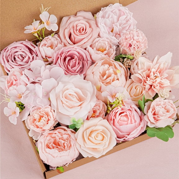 Artificial Flowers Fake Flowers and Fake Green Leaves Combo Box Set for DIY Wedding Bouquet, Bridal Shower Centerpiece Floral Arrangement, Party Table Decorations, Home Decoration