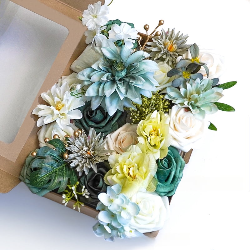 Artificial Flowers Fake Flowers and Fake Green Leaves Combo Box Set for ...