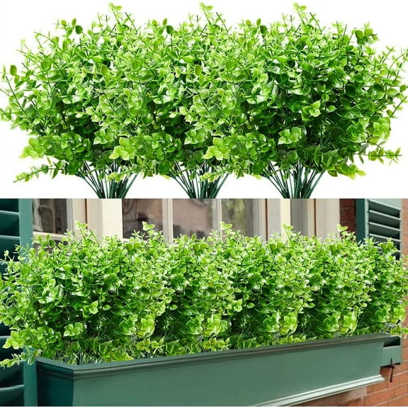 Artificial Flowers, Fake Outdoor UV Resistant Boxwood Shrubs Faux Plastic Greenery Plants for Outside Hanging Planter Patio Yard Wedding Indoor Home Kitchen Farmhouse Decor(Orange Red)