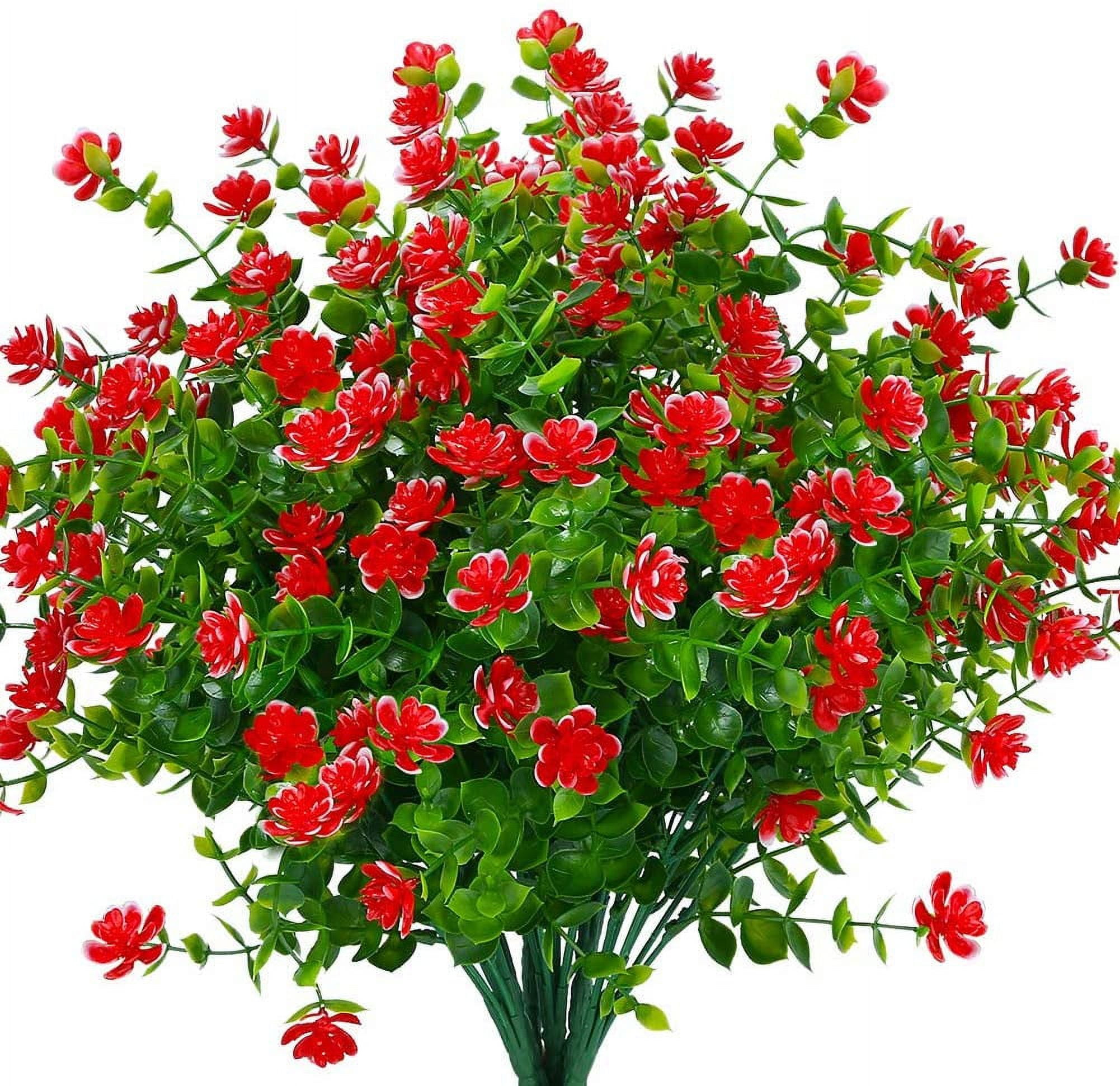 Artificial Flowers, Fake Outdoor UV Resistant Boxwood Shrubs Faux Plastic Greenery Plants for Outside Hanging Planter Patio Yard Wedding Indoor Home Kitchen Farmhouse Decor(Orange Red)