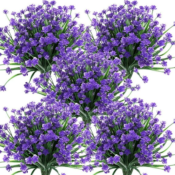 Artificial Flowers, Fake Outdoor UV Resistant Greenery Faux Plants Shrubs for Indoor Outside Hanging Planter Home Office Wedding Farmhouse Decor (Purple)