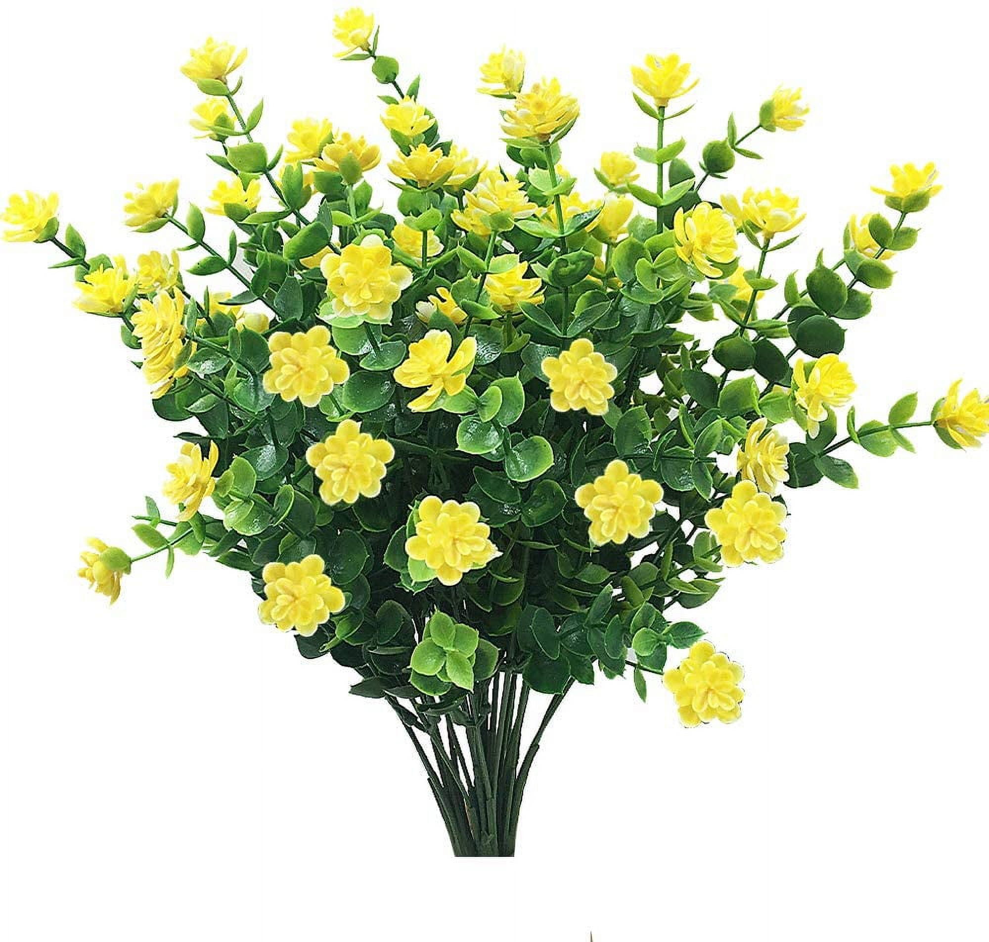 Artificial Outdoor Flowers, Faux Outdoor Plants Plastic UV Resistant Flowers Spring Fake Plants Artificial For Porch Hanging Wedding Greenery Fake Shrub Flowers Arrangement Decor (Yellow