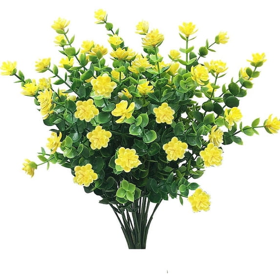Artificial Flowers, Fake Outdoor UV Resistant Plants Faux Plastic Greenery Shrubs Indoor Outside Hanging Planter Home Garden Decorating(Yellow)
