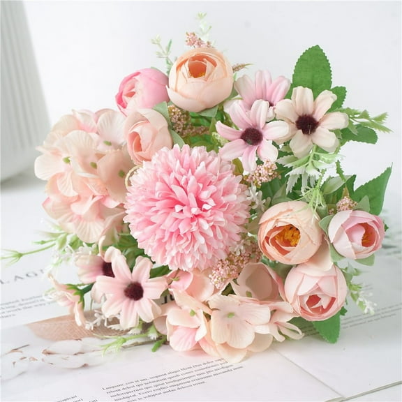 Artificial Flowers Fake Peony Silk Mini Plastic Bridal Flowers for DIY Wedding Bouquets Home Decorations 1 Packs(pink)
