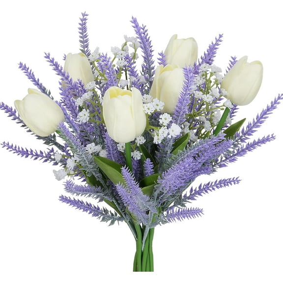 Artificial Flowers Fake Plastic Lavender Tulips Floral Arrangements Spring Flowers for Decoration Home Kitchen Table Centerpiece Wedding