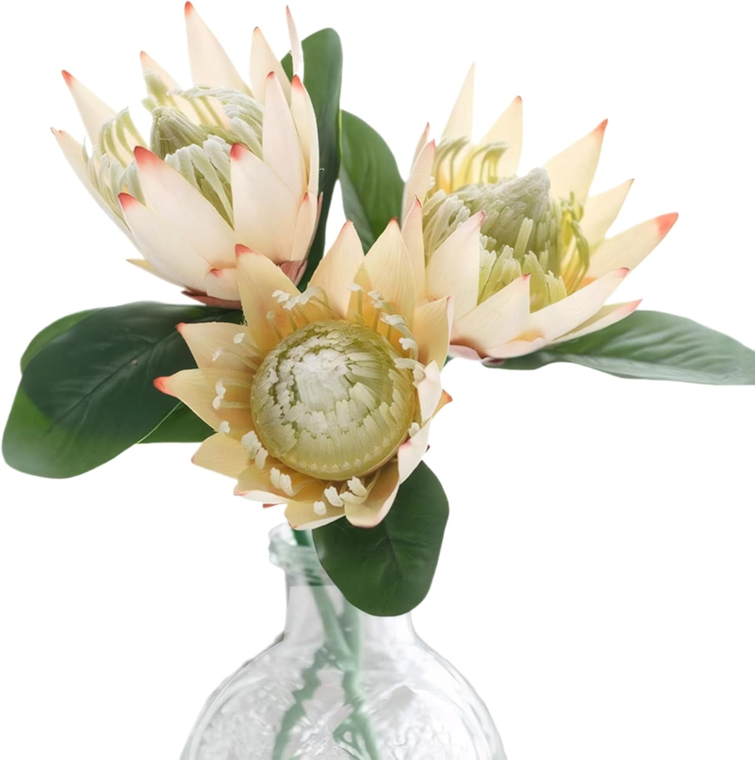 Artificial Flowers Fake Protea Cynaroides:Faux Protea Flower Arrangements,Silk Flowers for Home Decor Indoor Wedding Table Centerpieces,3pcs (Champagne)
