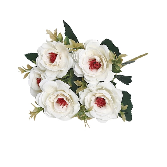 Artificial Flowers Fake Roses Bouquet White for Home Decor Wedding Decoration Realistic Floral Centerpiece Table Desk Ornament Decorative Indoor Plant