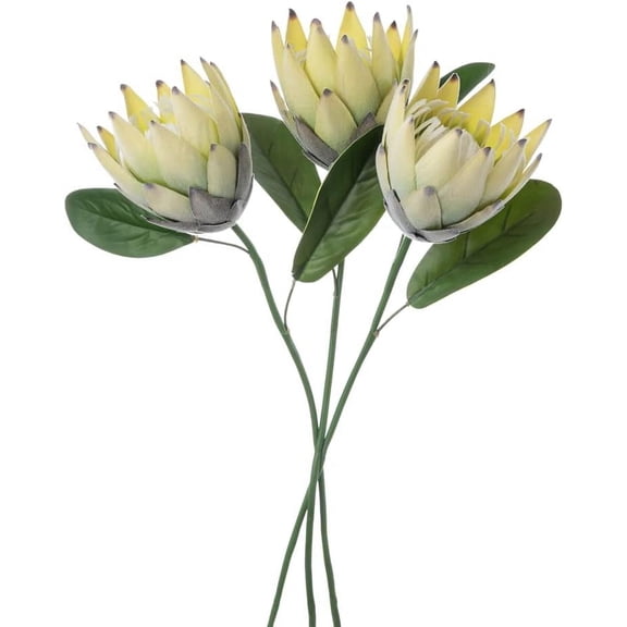 Artificial Flowers Fake Silk Protea Cynaroides Plastic Flower Arrangements Decor Bouquet for Wedding Table Centerpieces 3pcs (Light Green)