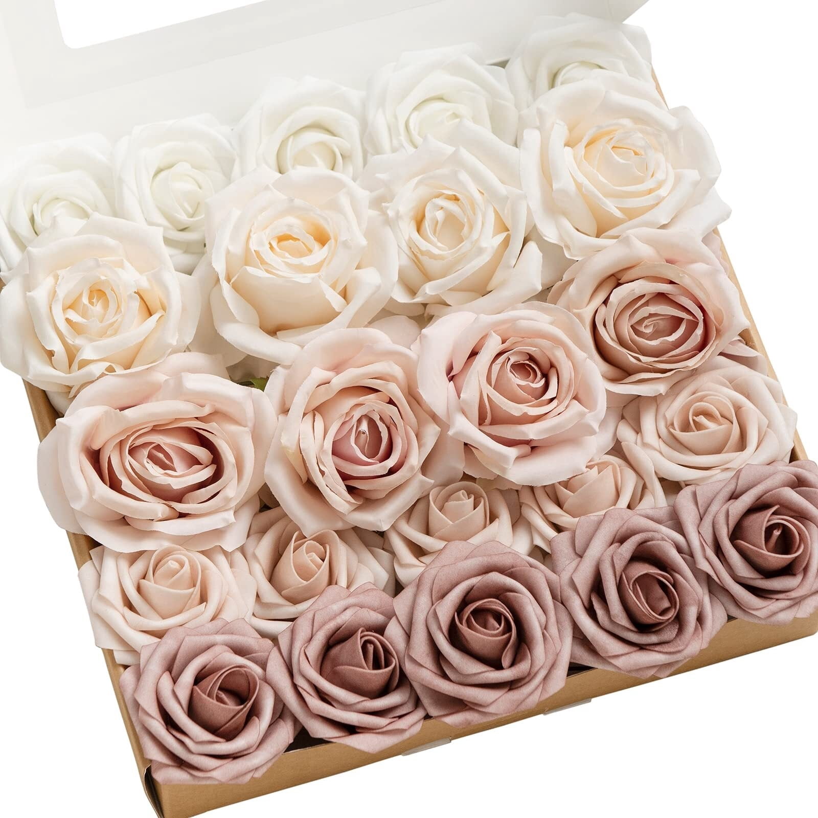 Ling's Moment Artificial Flowers – 23-Piece Foam Rose Gardenia Peony Combo In Blush For Weddings & Decor