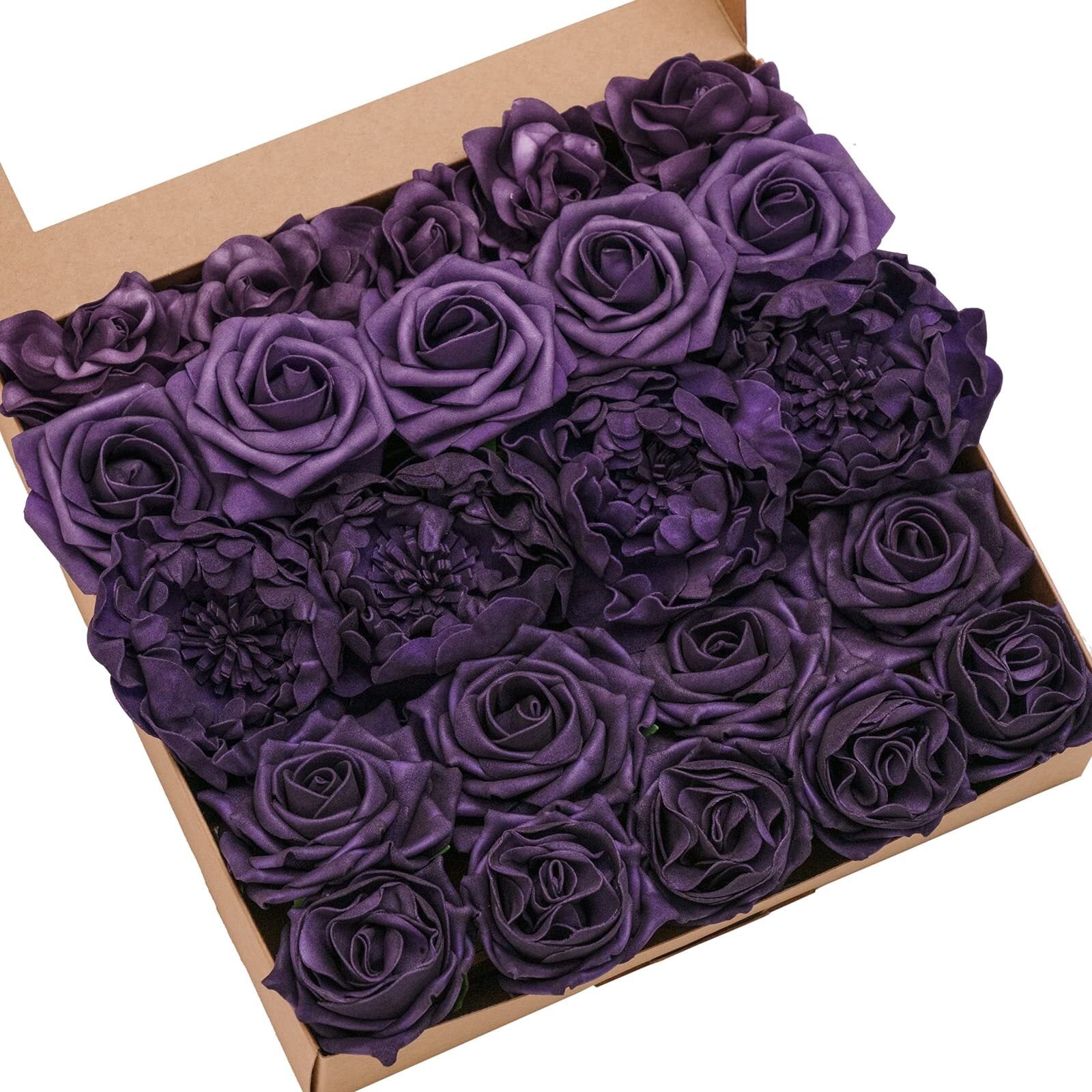 Artificial Flowers Fake Silk Roses Faux Foam Gardenia Combo for DIY Wedding Bouquets Centerpieces Arrangements Bridal Shower Party Home Decorations, Dusty Blue & Ivory, 23pcs