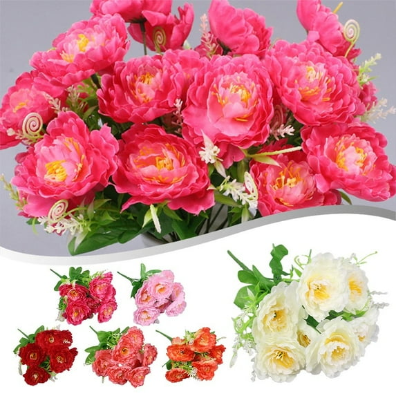 Artificial Flowers Fake Silk White Pink Peonies For Home Room Vase Decoration Christmas Wreath Wedding Bouquet Party Accessories White Smile Home
