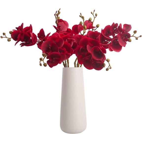 Artificial Flowers Faux Butterfly Orchid 4 Pcs Real Touch Double Branch Silk Flowers for Wedding Home Office Party Hotel Yard Decoration Restaurant Patio Festive Furnishing (Red)