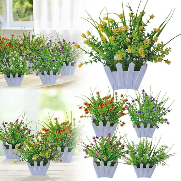 Artificial Flowers Faux Flowers, Mini Plastic Potted Fake Flowers Plants,Fence Pot, Winter Plum Branch Vases Wedding Home Room Decorate for Diy Wedding Party Home Decor Walmart Clearance