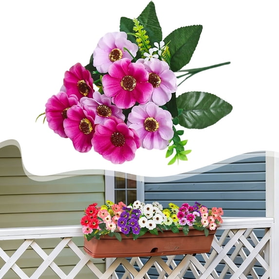 Artificial Flowers, Faux Flowers for Vase, Artificial Cherry Blossom & Daisy Bouquet Fake Wildflowers Realistic Floral Stems for Outdoor Window Box Porch Patio Home Decor Purple 1Pcs