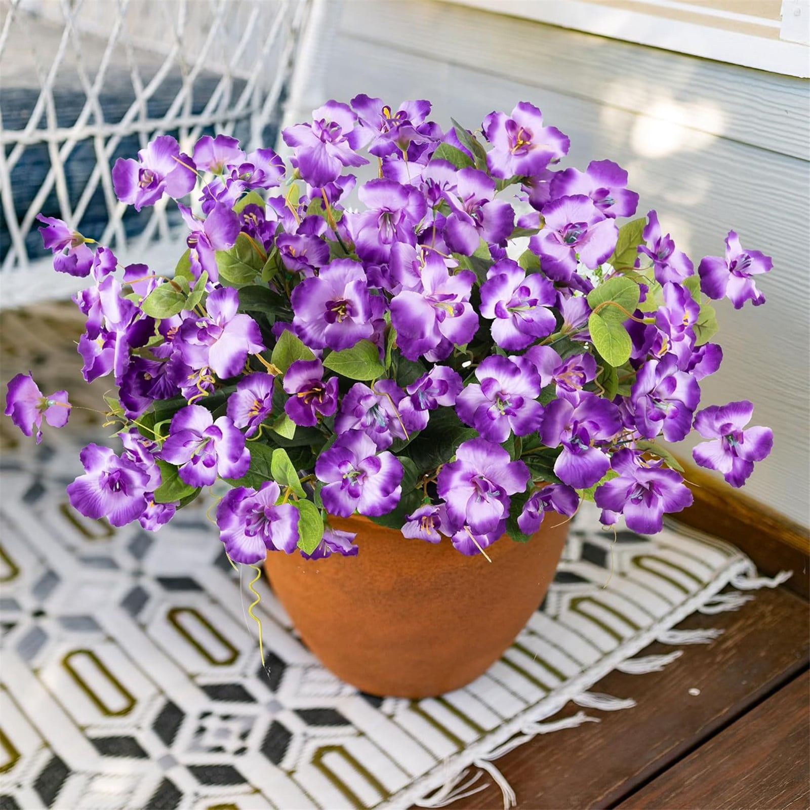 Artificial Flowers Faux Plants Outdoor Fake Flowers Spring Decor,7 Bundles Realistic Plastic Blue hibiscus flowers UV Resistant for Porch Patio Home Yard Garden Window Box Pot Planters