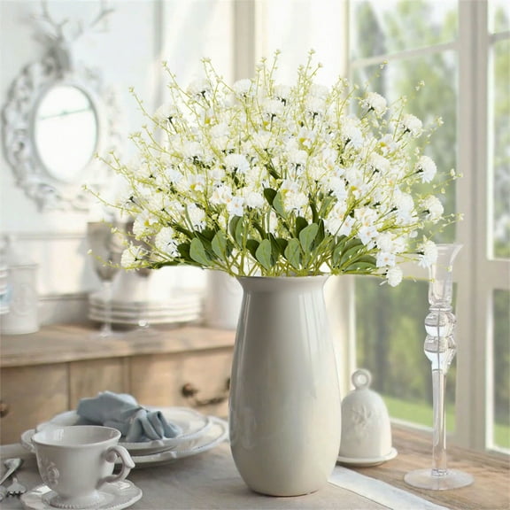 Artificial Flowers Faux Silk Mums 5 Pronged Ball Bulk Fake Small Mini Chrysanthemums With Stems For DIY White Wedding Centerpieces Floral Arrangements Vase Fillers Home Decorations