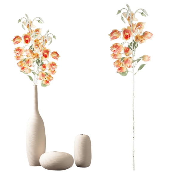 Artificial Flowers,Flower Bouquet,Artificial Dendrobium Orchid Flowers for Wedding Home Decor Elegant Wind Bell Orchid Arrangement for Living Room & Event Centerpieces