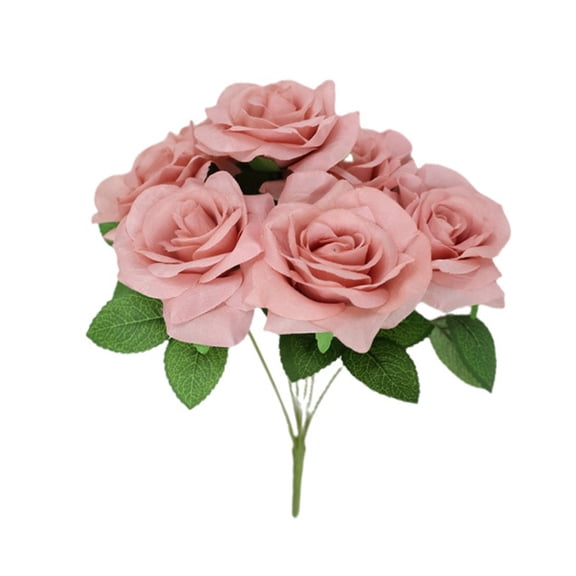 Artificial Flowers Flower Seven Head Rose Bunch Photography Props Hotel Table Decoration Ornaments, Seven-Headed Rolled-Edge Rose Bouquet *1