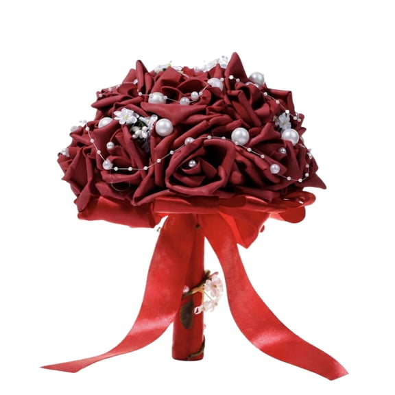 Artificial Flowers Foam Bridal Hand Bouquet Faux Flowers For Western Wedding Supplies Ceremony Table Centerpiece Party Decor Artificial Plants Gift,Red