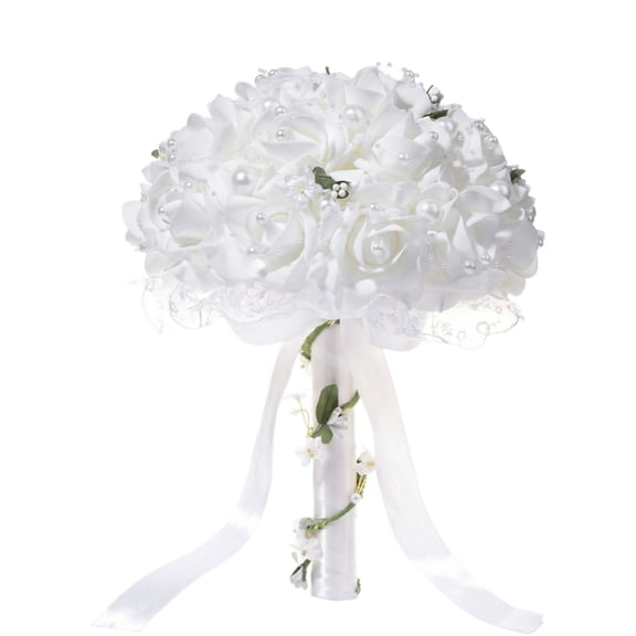 Artificial Flowers Foam Bridal Hand Bouquet Faux Flowers For Western Wedding Supplies Ceremony Table Centerpiece Party Decor Artificial Plants Gift,White