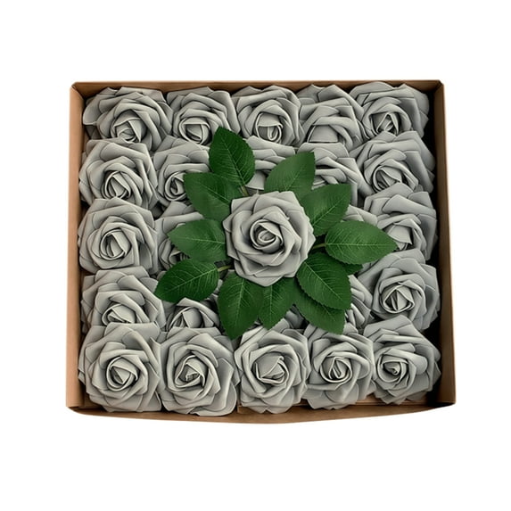 Artificial Flowers Foam Fake Roses 25pcs Light Pink Roses with Stems for Home Decor DIY Wedding Bouquets Party Bridal Shower Centerpieces Faux Flower Arrangements Tables Decorations